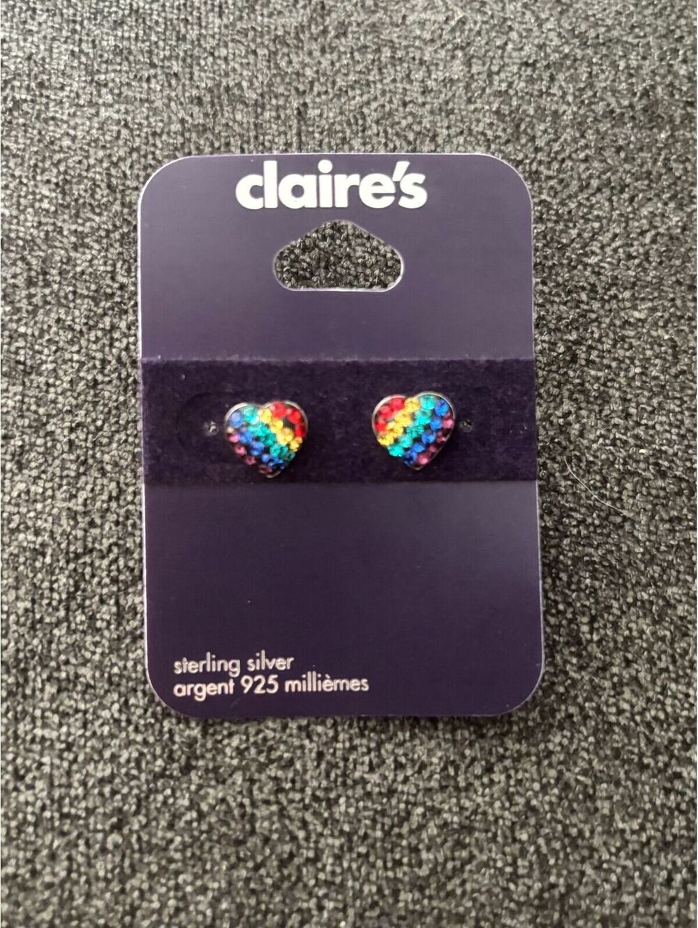 Claire’s Sterling Silver Rainbow Crystal Heart Stud Earrings